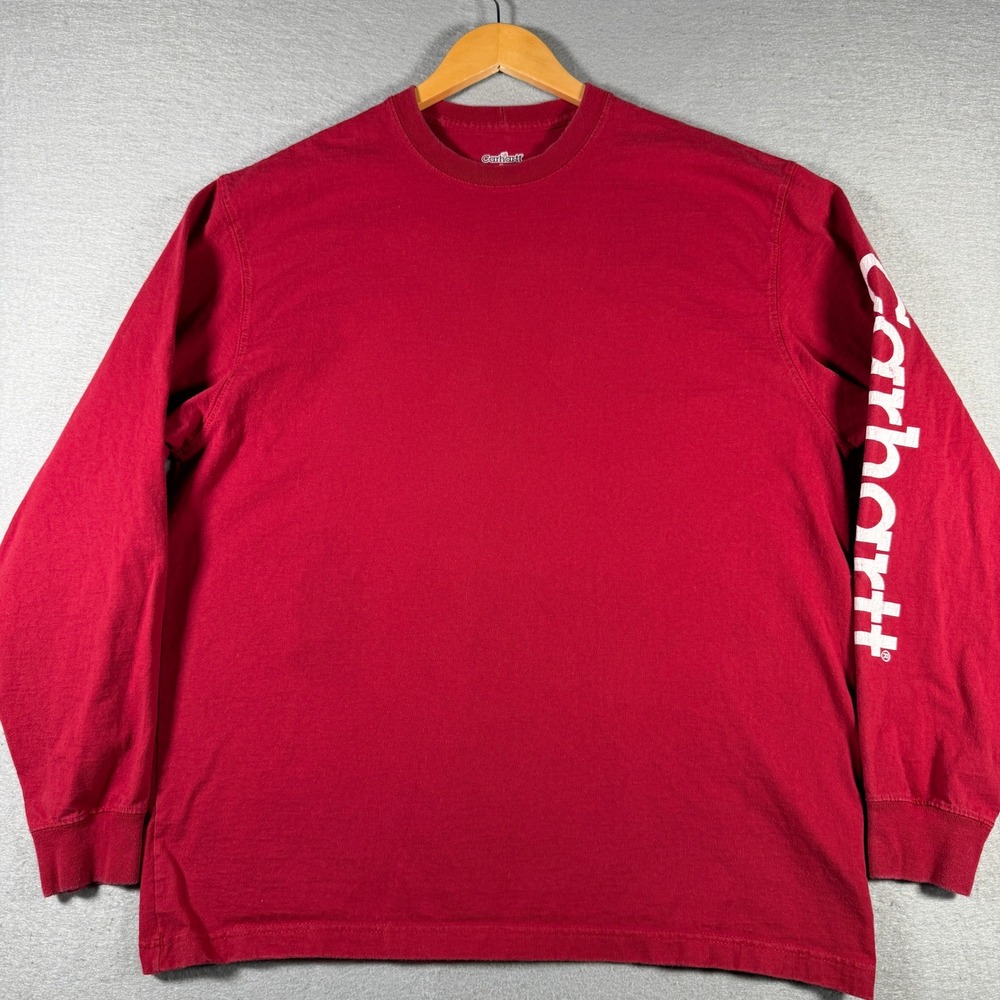 Carhartt Mens Red Long Sleeve Graphic Logo Workwear T-Shirt K190 Large